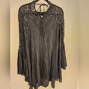 NWOT Umgee USA Womens Tunic Top   Whimsygoth Hanky Hem Witchy Black FairyGrunge